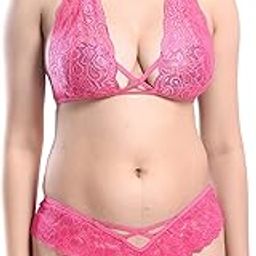 Women Floral Lace Cross Strap Bra Panty Babydoll Lingerie Set-image-11