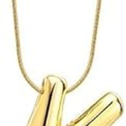 Bubble Letter Necklace for Women Chunky Balloon Letter Gold Initial Necklaces Gold-plated Plated Stainless Steel Necklace (K)-image-67