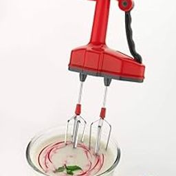Hand Mixer with Double Beaters, Manual Rotary Whisk for Cream and Batter, Red-image-3