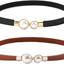 Pack Of 2 Women’s Stretchable Elegant Retro Pearl Buckle Elastic Waist Belt – Stylish Thin Design For Dresses, Sarees, And Jeans(Black&Brown)-16
