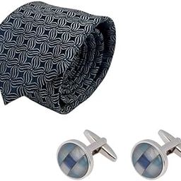 Silk Necktie and Mother of Pearl Brass Cufflinks Gift Set � Elegant Men's Accessory Combo-image-37