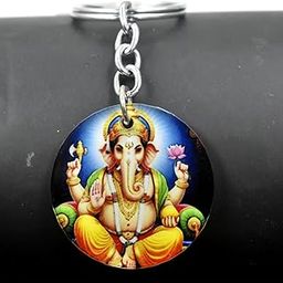 Lord Shree Ganesh Yellow Blue Religious Acrylic Keychain for Men and Women-image-99