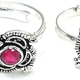 nipstec Set of 2 German Silver Toe Ring with Pink faux Stone for Women| Adjustable Design jewelry| Ethnic Jewelry for women| Lightweight & Comfortable | Ideal for Festive, Cultural & Everyday-picture-43