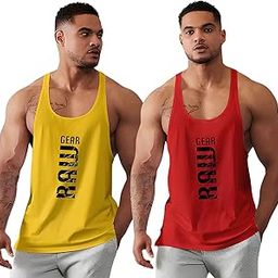 BAB Men's Polyester Gym Vest Pack of 2 | Sleeveless Bodybuilding Stringer | Motivational Workout | Printed-image-37