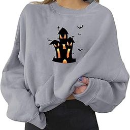 Fall Halloween Sweatshirts Pullover Tops for Women ghost grey 3XL-30