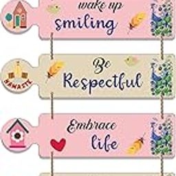Artvibes Home Quotes Decorative Wall Art MDF Wooden Wall Hanger for Living Room | Bedroom | Home Decor | Gifts | Wall Hangings for Home Decoration | Modern Artworks (WH_6006N), Set of 6-10