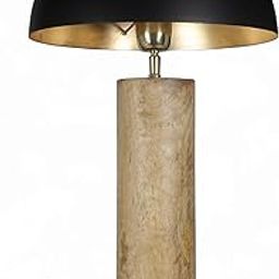 BELMORA Modern Wooden Table Lamp for Living Room Bedroom Study | Black Metal Dome Shade with Gold Inner Finish | Bedside Night Lamp with Stable Wooden Base | Home Decor Lighting Fixture-image-59