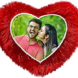 Personalised/Customised Photo Fur Red Pillow/Cushion for Valentine Day and Personalized Gifts (Fur Heart Shape Cushion with Free 1 Key Chain)-image-91