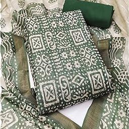 Green Printed Pure Cotton Dress Material | Unstitched Suit Set with Santoon Bottom, Pure Cotton Dupatta for Women-image-37