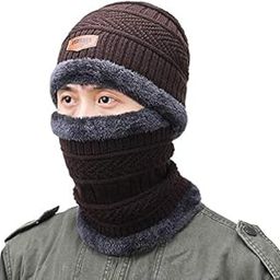 New Vastra Lok Brown Color Winter Knit Hat Scarf Set Fleece Warm Balaclava Snow Ski Cap for Kids, Men, Women-image-129