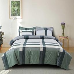 Homereels 170TC Supersoft Glace Cotton Duvet Cover Razai Cover Quilt Cover for Double Bed Size with Zipper Dohars (Without Filling) Size 90x100 (White-Green)-image-1