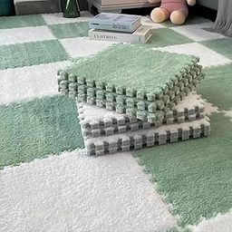 JENY Velvet Interlocking Mat with Soft and Cozy Texture - Great for Home and Office Use | Perfect for Relaxation and Creative Play (5 Light Green + 5 Cream = 10 PCS)-image-20