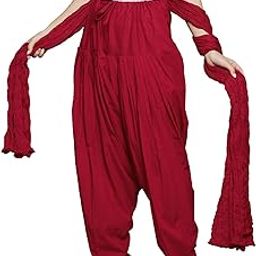 WOMENS COTTON FULL PATIALA SALWAR PYJAMA WITH DUPATTA (FREE SIZE) Red-image-93