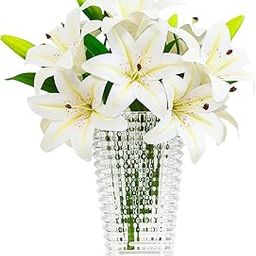 CURATED CART 1 Pcs Lily Artificial Flowers Bunch for Home Decoration | Big Lily Bouquet for Home Decor - Real Touch Faux Latex Long Stem - Includes 3 Flower & 6 Half Bloom Buds - White-17