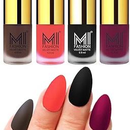 MI FASHION Smooth Finsh 9.9ml Velvet Matte Lacquer Nail Polish Combo Coffee, Neon Orange, Black, Magenta (Pack Of-4)-image-17