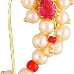 Vighnaharta Maharashtrian culture Nath Oxidised Gold with Artificial stone and beads and Pearls Alloy Mini Nose Ring -VFJ1028NTH-Tar-image-18