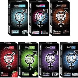 NOTTY BOY Condom Honeymoon Pack - Delay, Ribbed, Extra Lubricated, Ultra Thin, Dotted, Contoured, Strawberry, Chocolate and Apple Flavoured Condoms For Men | Multi Textured - Pack of 7, 70pcs-3