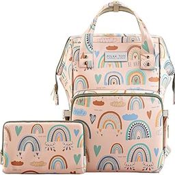 POLKA TOTS Premium Baby Diaper Bags For New Born with Pouch for Mothers | Maternity Waterproof Bags for Travel | Multiple Pocket Backpack for Moms (Free Changing Mat,2 Stroller Hooks, Rainbow, Large)-10