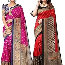 Women's Silk Printed Saree With Unstitched Blouse Piece Combo Pack of 2-image-60