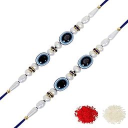 Blue Evil Eye Rakhi (Set of 2) with Roli Chawal and Greeting Card (P1P1)-image-19