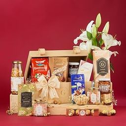 Mighty Celebration Trunk - The Gift Studio Premium Gourmet Hamper | Assorted Chocolates, Almond Honey, Cashews, Cookies, Lindt, Tea, Preserves | Luxury Gift Box for Rakhi, Diwali, Birthday, Anniversary, Corporate Gifting-image-42