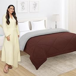 HOKIPO Super Soft Glace Cotton King Size AC Comforter/Blanket/Duvet for Double Bed, Chocolate Brown & Cloud Grey, 220 GSM (IN-565-D13)-image-67