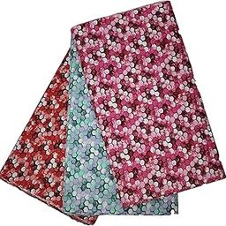 Cotton Blouse Piece Set - 1 Metre Each | Hexagonal Design | Red, Pink & Aqua Blue | Cloth | Blouse Piece |-image-80