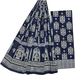 Women's Dress Material Cotton Suit Hand Block Kalamkari Print Unstitched Salwar Dupatta 3PC Set Free Size Blue Jaipuri 47-picture-40