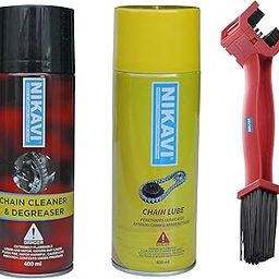 NIKAVI CL + CC+ BCA13 Chain Lube Grease Spray 400 ml and Chain Cleaner Degreaser 400 ml and Chain Cleaning Brush Red (Pack of 3)-27