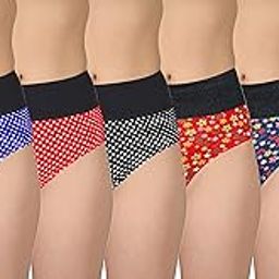 Womens 100% Pure Soft Cotton Sinker Tummy Control/Tummy Tucker Hipsters Panties with Soft High Waist Elastic Band -Pack of 6-picture-21