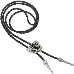 Punk Skeleton Skull Bolo Tie Leather Necktie Necklace Western Antique Silver-picture-53
