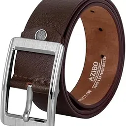 azibo Genuine Leather Formal Casual Brown Belt for Men with Silver Buckle | | SHRKNBR-picture-21