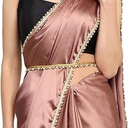 Women's Ready to Wear Satin Silk One Minute Readymade Saree With Unstiched Blouse (Brandy Rose)-30
