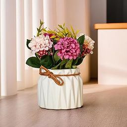 Nostrae by Ekhasa Chrysanthemum Flower Ceramic Vase with Artificial Flowers Plant | Small Rose Flower Pots with Artificial Flowers for Home Decor Centre Table Pot Living Room Office Wedding & Gift-image-55