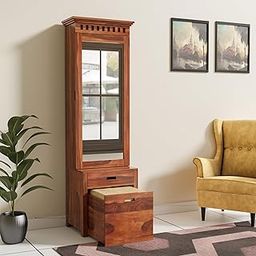 Solid Wood Dressing Table || Beautiful Dressing Table Organizer || Dressing Table Stool || Wooden Dressing Table with Mirror and Storage || Home Furniture || Honey Brown-21