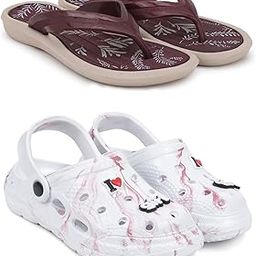 Combo Pack of 2 Slipper/Flip Flops/Slides/Clogs/Sandals for Women (V-Sflower Vs WCL-Love-Girl)-image-78