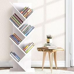 Decazone Tree Bookshelf, Small Space-Saving Corner Bookcase, Rack for Study Room DIY Wooden Book Stand with Storage Space for Holds Books, CDs, Games, Office, Livingroom, Bedroom (White, 7 Tier)-image-34