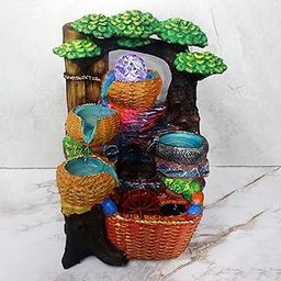 Decor Bazar™ Decorative Tabletop Water Fountain with Crystal Ball, LED Light and Rotating Wheel, Basket Design, Handcrafted Showpiece for Home Decor, Office & Gift, Indoor Waterfall with Tree Canopy-image-19