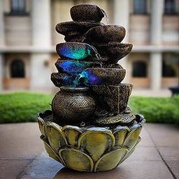 ALILA Resin Water Fall Fountain for Home Living Room Decor with LED Lights Table Top Indoor Outdoor Decoration Gift Gifting Item, 15 Inch-image-86