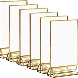 Climberty® 6Pcs A6 Acrylic Gold Sign Holders, 4x6 inch Clear Picture Frames with Gold Borders and Vertical Stand, Double Sided Table Menu Display Stand for Restaurant Signs, Wedding Table and Photos-image-86