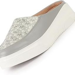Women's Stiched Floral Print Back Open Height Enhancer Flatform Heel Slip On Casual Shoes-14
