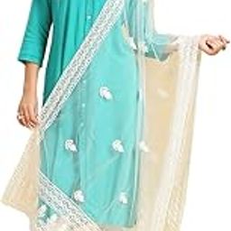 Women's White Embroidered Net Dupatta-image-13