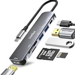 Verilux® USB C Hub 6 in 1 with 87W Power Delivery & USB C Data Transfer Multiport Adapter with 4K@30Hz HDMI SD/TF Card Reader 3.0 USB Hub Type C Hub for MacBook iPhone with Storage Bag 24CM Long Cable-2