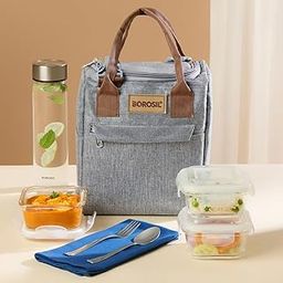 Borosil Gourmet Plus 7pc Borosilicate Glass Lunchbox | 3pc Set (320ml) + 1 (550ml) Glass Bottle + Fork & Spoon Set with Mat | Microwave & Dishwasher Safe | Tiffin for Office, School, College-15