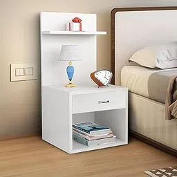 Kawachi Wooden 2 Storage Shelf with Drawer Sofa Side Bedside Table with Open Cabinet Nightstand End Table for Home, Bedroom, Living Room White-picture-10