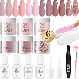 ROSALIND 13PCS Dip Nails Powder Starter Kit, Dip Powder Nail Kit 6 Colors Nail Dip Powder Nail Kit with Base & Top Coat, Brush Restorer and Activator Air Drying-image-92
