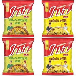 INSTA AHAAR Ready-to-Eat, Pack of 2 Khatta Meetha Poha (60g Each) and Pack of 2 Masala Poha (60g Each), Instant Snack-image-36