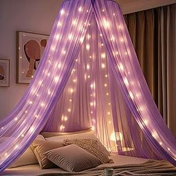 Special You Canopy Tent for Decoration, Canopy for Bedroom, Unstitiched Lavender Chiffon Like Cloth for Decoration 5 mtr Long with Light, Aesthetic Room Decor, Backdrop for Decor-image-33