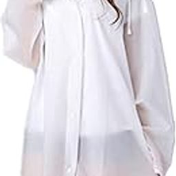 Women's Long Waterproof Raincoat with Hood EVA Reusable Rain Ponchos Raincoats (White)-56