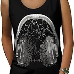 Headphone Forest Womens Tank Top, Nature Athletic Sports Shirt Graphic Tank Top/Gym Tanks-image-57